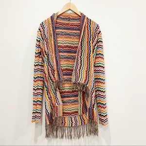 BKE Cardigan Aztec Fringe Knit Sweater Tunic